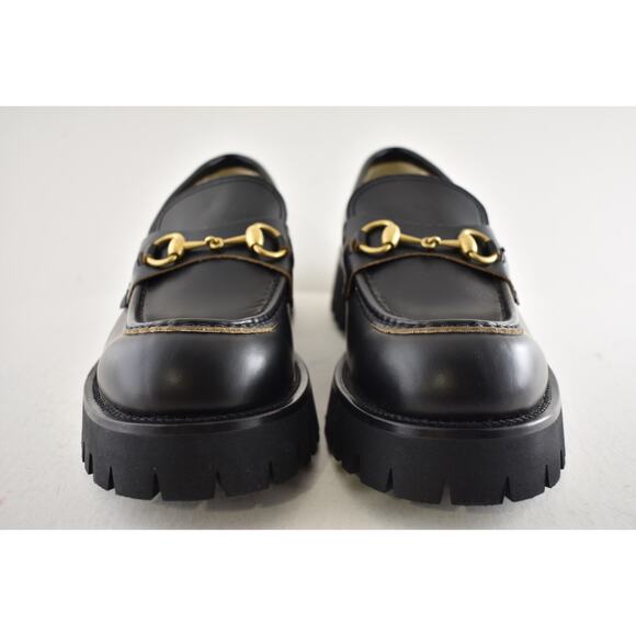Gucci Cordovan Black Leather Horsebit Lug Sole Flat Platform Creeper Loafer 42 - Picture 10 of 16